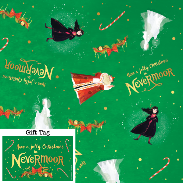 Nevermoor wrapping paper and gift tag
