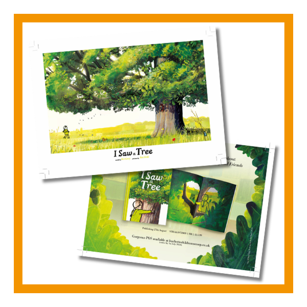 I saw a tree postcards on a white background with orange details