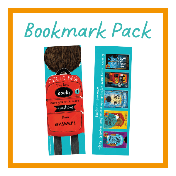 Onjali Brand Bookmarks on a white background with orange details