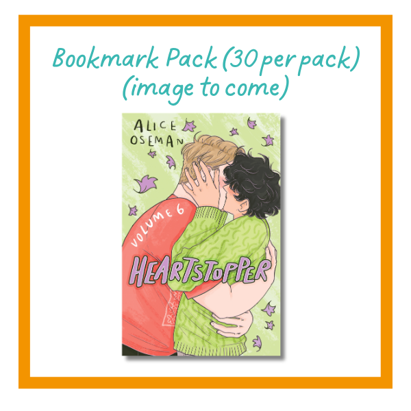 Heartstopper bookmark pack holding image on white background with orange details