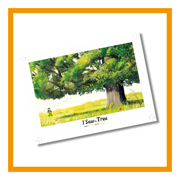 I saw a tree print on a white background with orange details