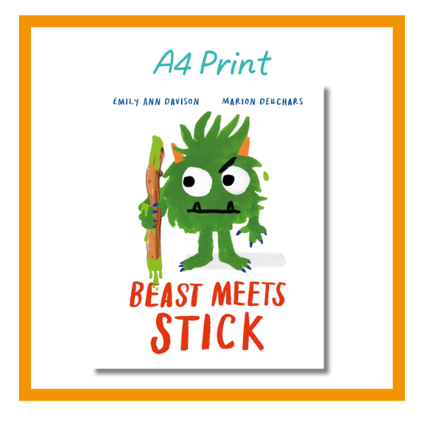 beast meets stick a4 print on a white background with orange details